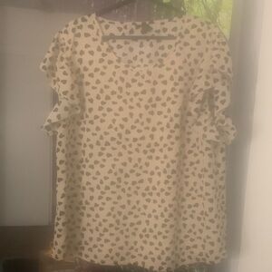 Women's Cream and Black Ruffle Sleeve Top